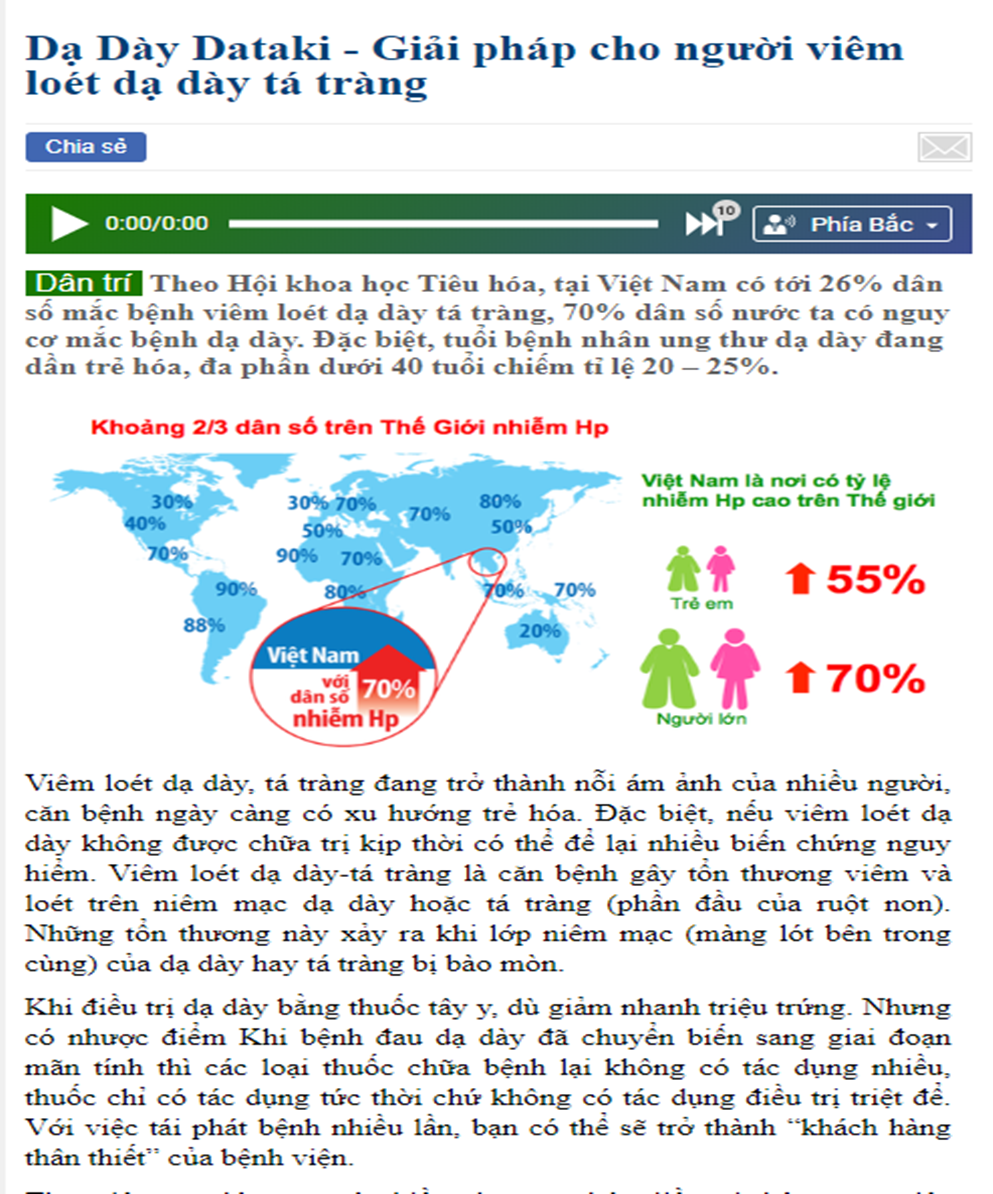 Báo điện tử Dân trí đưa tin về Dataki